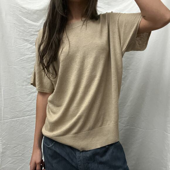 banana republic tan sand minimalist linen knit oversized baggy relaxed tee shirt - Picture 1 of 7